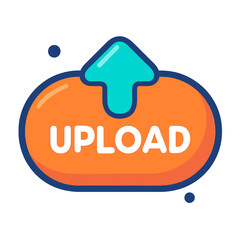 Upload icon: orange cloud with teal arrow. Modern digital graphic for secure file transfer, data management, and cloud storage solutions. Enhances user experience on websites, apps for content submiss
