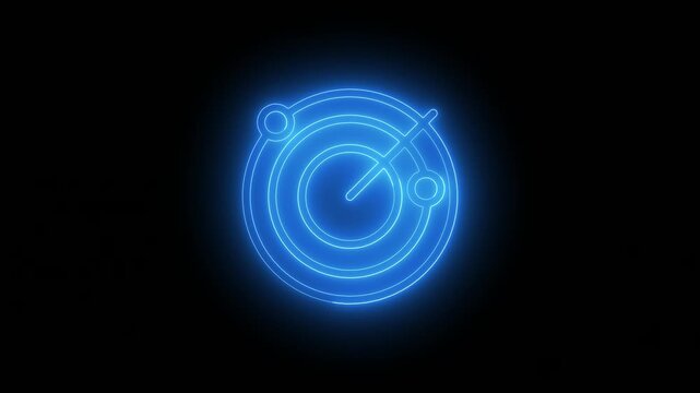 Glowing blue radar icon on a black background