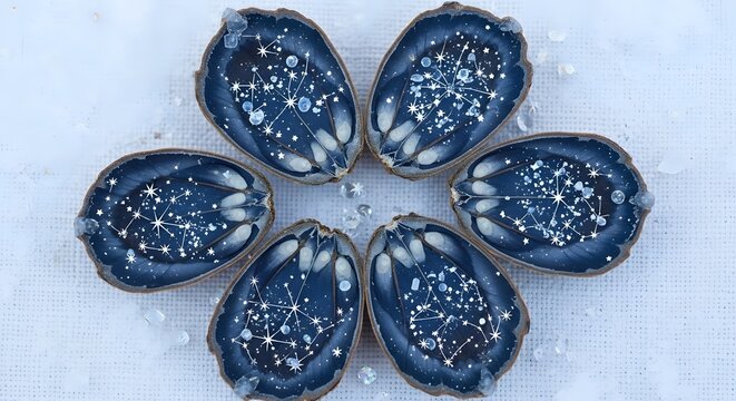 Constellations Inside Blue Seashells, Macro Symmetry