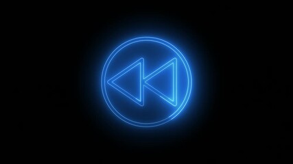 Neon rewind symbol against a black background - Powered by Adobe