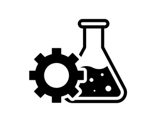 Silhouette of bubbling liquid with gear icon representing chemical process technology industrial reaction and fluid mechanics isolated on white background