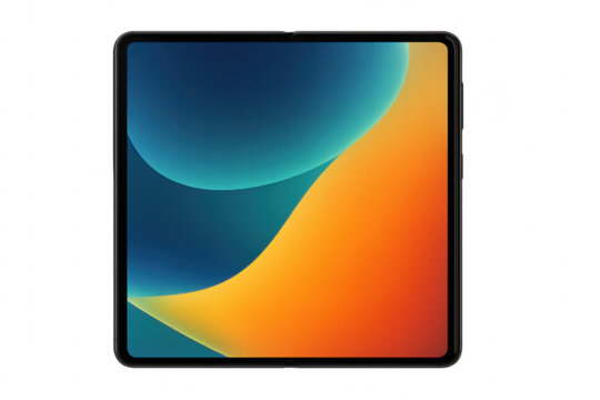 Tablet displaying abstract wallpaper on transparent background