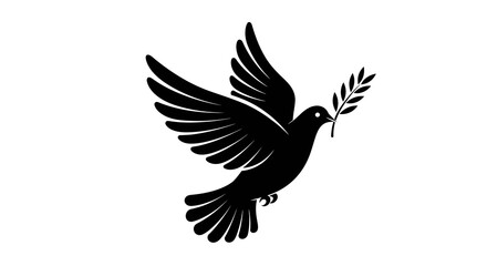 Obraz premium Black and white illustration of a dove carrying an olive branch, symbolizing peace.