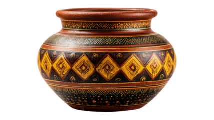 Traditional clay pot with earthenware texture handmade ceramic vessel rustic kitchen cooking storage container isolated on white background