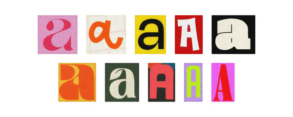 Colorful letter A collage from magazine clippings, isolated transparent PNG
