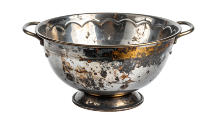 Vintage metal bowl display kitchen still life rustic charm home inspiration isolated on transparent background