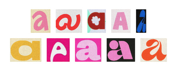 Typography letter A set in varied styles, magazine collage on transparent PNG
