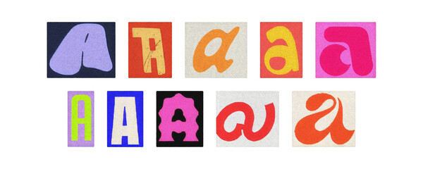 Typography letter A set in varied styles, magazine collage on transparent PNG
