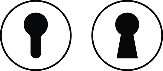 Keyhole icon set collection group in black color, flat and line style, security symbol, privacy element, lock hole silhouette, door access illustration bundle vector design