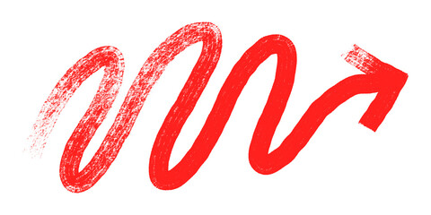 Hand drawn wavy red arrow illustration. Rough textured stroke arrow design template.