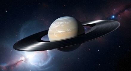 Saturn in Deep Space with Nebula Background