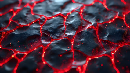 Extreme Close-Up Scale Armor Red Neon Energy Channels Black