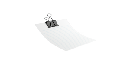 Blank notepad with binder clip isolated on white isolated on transparent background