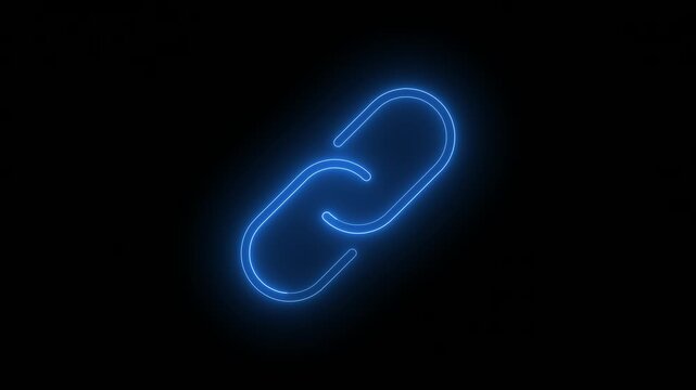 Glowing neon link icon on a black background
