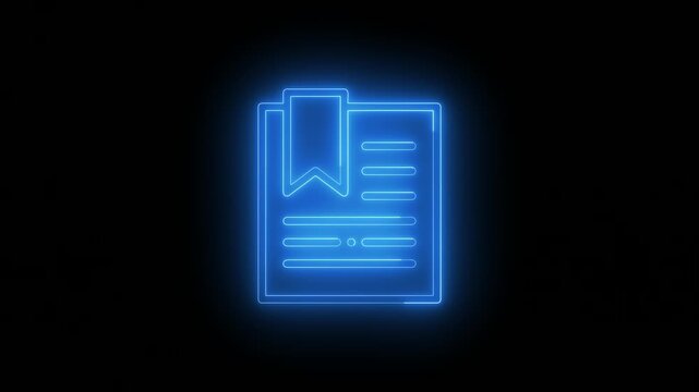 Glowing neon document icon on a black background