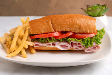 ham sub served with fries