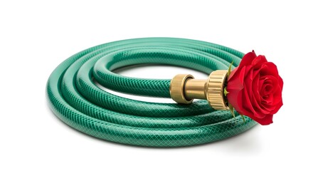 Garden Hose with Red Rose, Symbol of Love and Growth