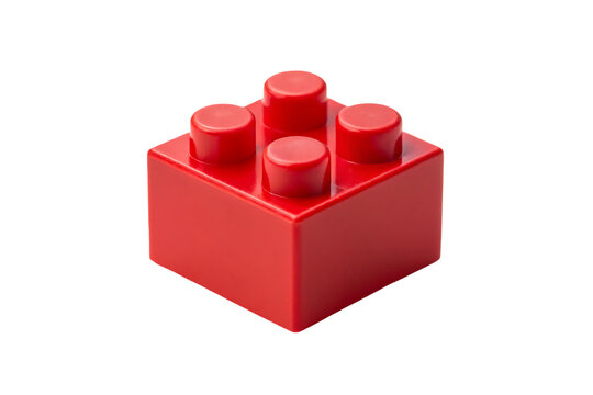 Red Plastic Building Block  isolated on white background.