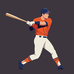 Baseball batter in action pose, ready to swing, against dark grey background