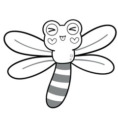 Black line art of adorable dragonfly 