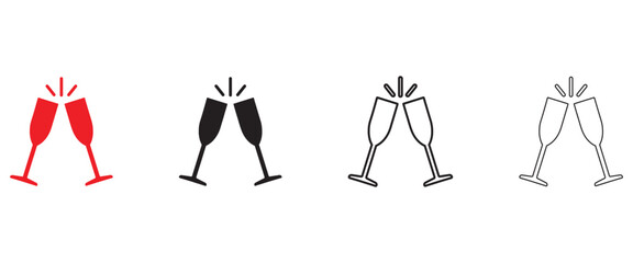 Two glasses of champagne or wine,  Alcohol and cocktail drink menu, Champagne glasses make cheers vector illustration