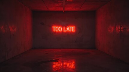 Neon sign in empty concrete room
