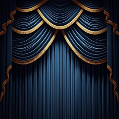 Dark Blue Theatre Curtain with Gold Trim.