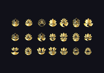 Abstract lotus flower logo Collection, Various Stylized lotus flower icon vector design