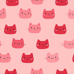 Adorable kitten faces in pastel pink and red pattern creating playful mood