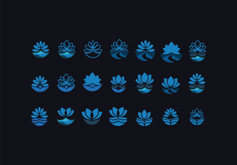 Abstract lotus flower logo Collection, Various Stylized lotus flower icon vector design