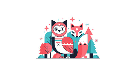 A flat design illustration presents a modern interpretation of a mystical forest guardian, blending traditional folk symbolism with a clean, contemporary aesthetic.