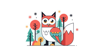 A flat design illustration presents a modern interpretation of a mystical forest guardian, blending traditional folk symbolism with a clean, contemporary aesthetic.