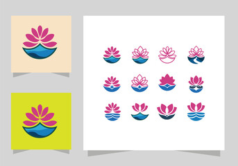 Abstract lotus flower logo Collection, Various Stylized lotus flower icon vector design