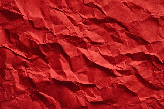 Rich red creased texture with paper folds creating captivating depth and shadow interplay, perfect for backgrounds or design elements in creative projects