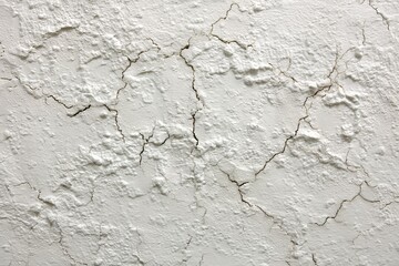 Obraz premium White textured wall showing cracks and imperfections, evoking a rustic charm and vintage appeal for interior design and renovation projects. Ideal for backgrounds and artistic concepts