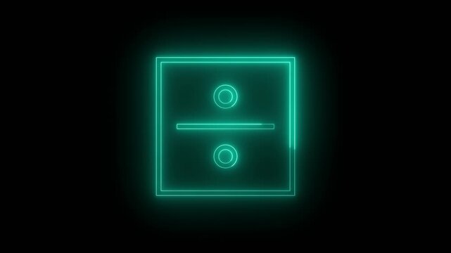Glowing neon division symbol on black background