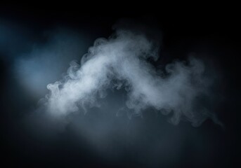 Fototapeta premium Dynamic white smoke and vapor flowing through a mysterious dark atmospheric background, creating an ethereal and abstract light effect, ideal for graphic design and special effects.