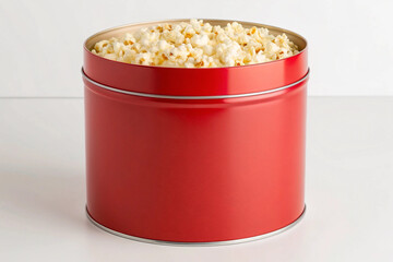 Blank Red Popcorn Tin or Metal Canister Mockup for Branding Template
