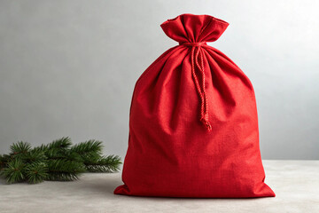 Red Drawstring Santa Sack Mockup for Christmas Gifts and Presents