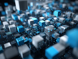 Cub Digital Cubes Abstract Background with Glowing Particles