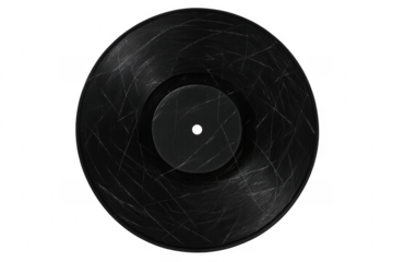 Scratched black vinyl record playing vintage music