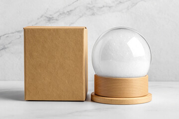 Blank Snow Globe Mockup with Craft Cardboard Gift Box