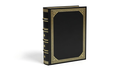 Elegant Black Leather Bound Book with Gold Embellishments