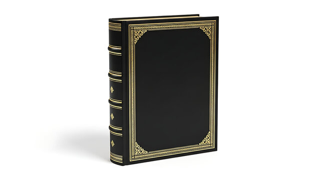 Elegant Black Leather Bound Book with Gold Embellishments