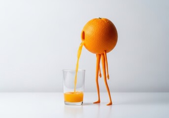 Whimsical Character Pouring Fresh Juice into a Glass on a Clean White Background