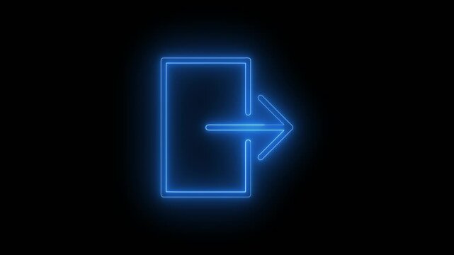 Neon Exit Icon on Black Background