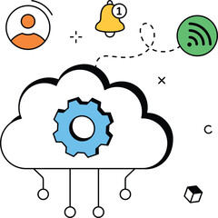 Cloud with Gear – Cloud Computing and Technology Integration Illustration