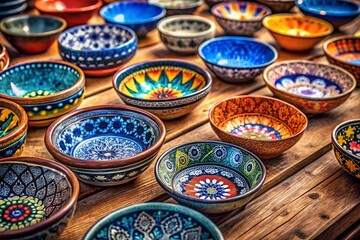 Handcrafted Ceramic Bowls & Plates: Symmetrical Flat Lay Photography