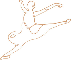 Elegant Line Art Ballet Dancer Performing Leap on Transparent Background Warm Beige Tone