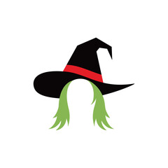 Witch Hat Halloween Illustration. halloween prop. witch green hair and hat